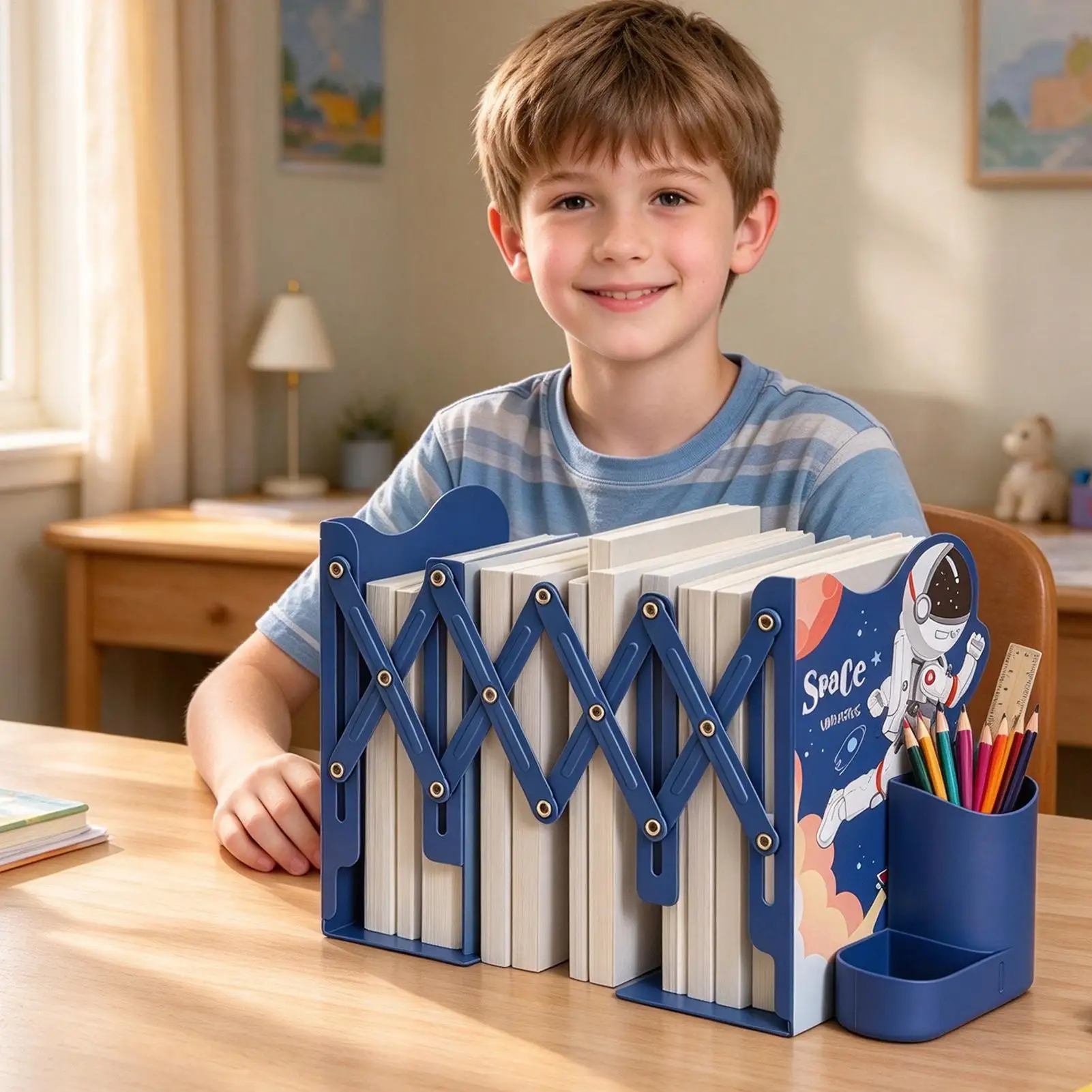 Heavy Book Ends Heavy Duty Expandable Sturdy Decorative Storage Book Ends For Desk With Pen Holder For Desktop Kitchen Table