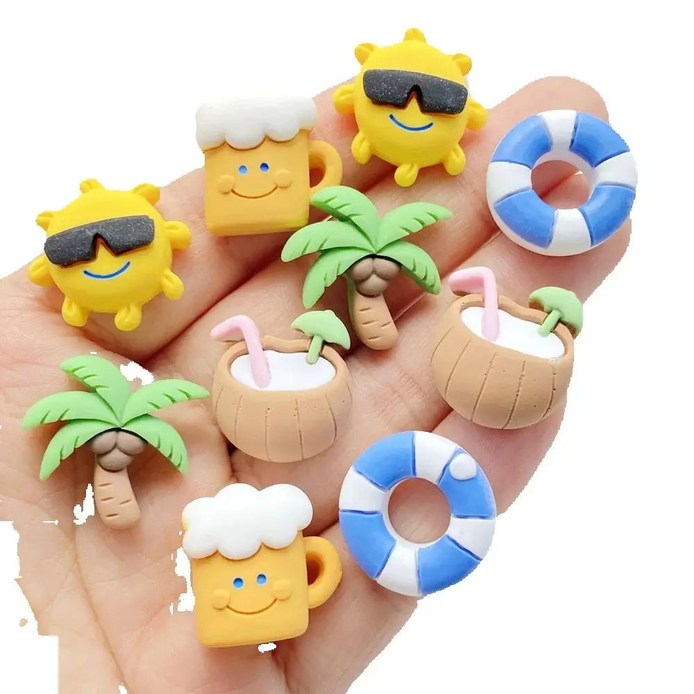 10Pcs New Cute Resin Cartoon Beach Coconut, Coconut Tree Series Flat Back Scrapbooking DIY Jewelry Craft Decoration Accessories