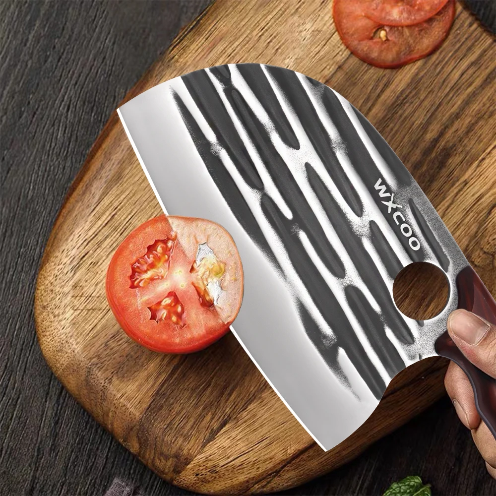 WXCOO Stainless Steel Kitchen Knife Unique Wooden Handle Meat Cleaver Forged Chinese Slicing Knife Gift with Kitchen Peeler view 2