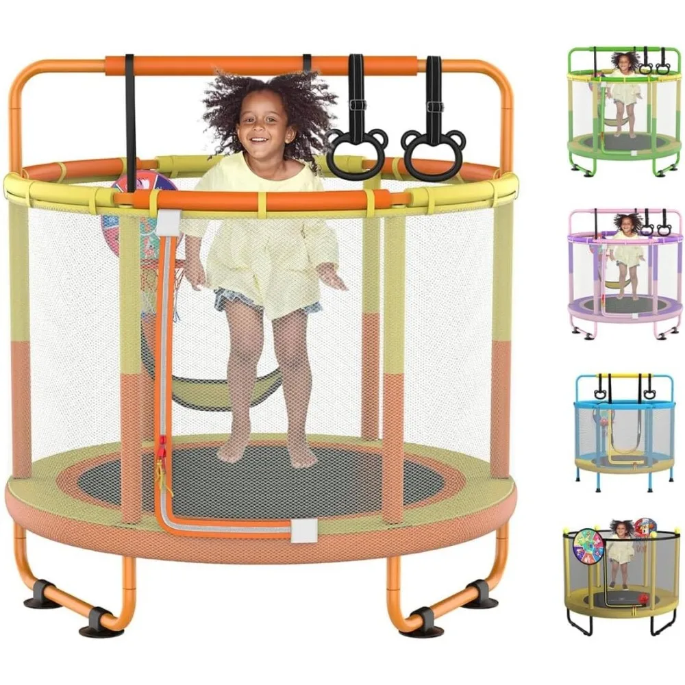 

US Shipping 5ft Kids Trampoline with Swing Basketball Hoop Dart Board Rings Indoor Outdoor Toddler Jumping Toy Christmas