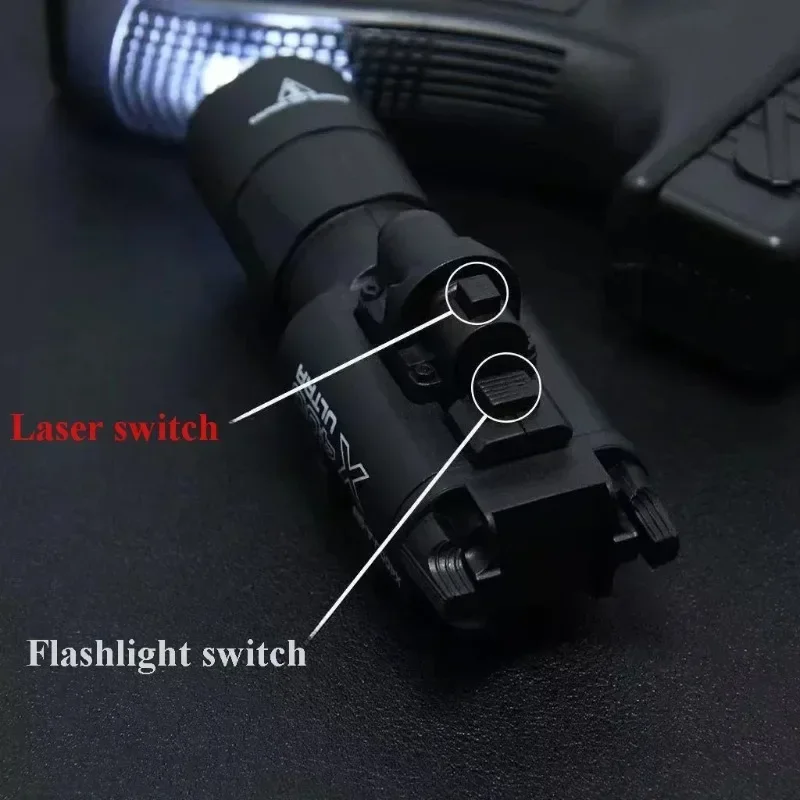 Linterna de Alta Intensidad 2 en 1 X400U con Puntero Láser, Compatible con Rieles de 20 mm, para Pistolas de Airsoft, Caza, Partidos de CS, Juegos de Guerra (Batería no Incluida)