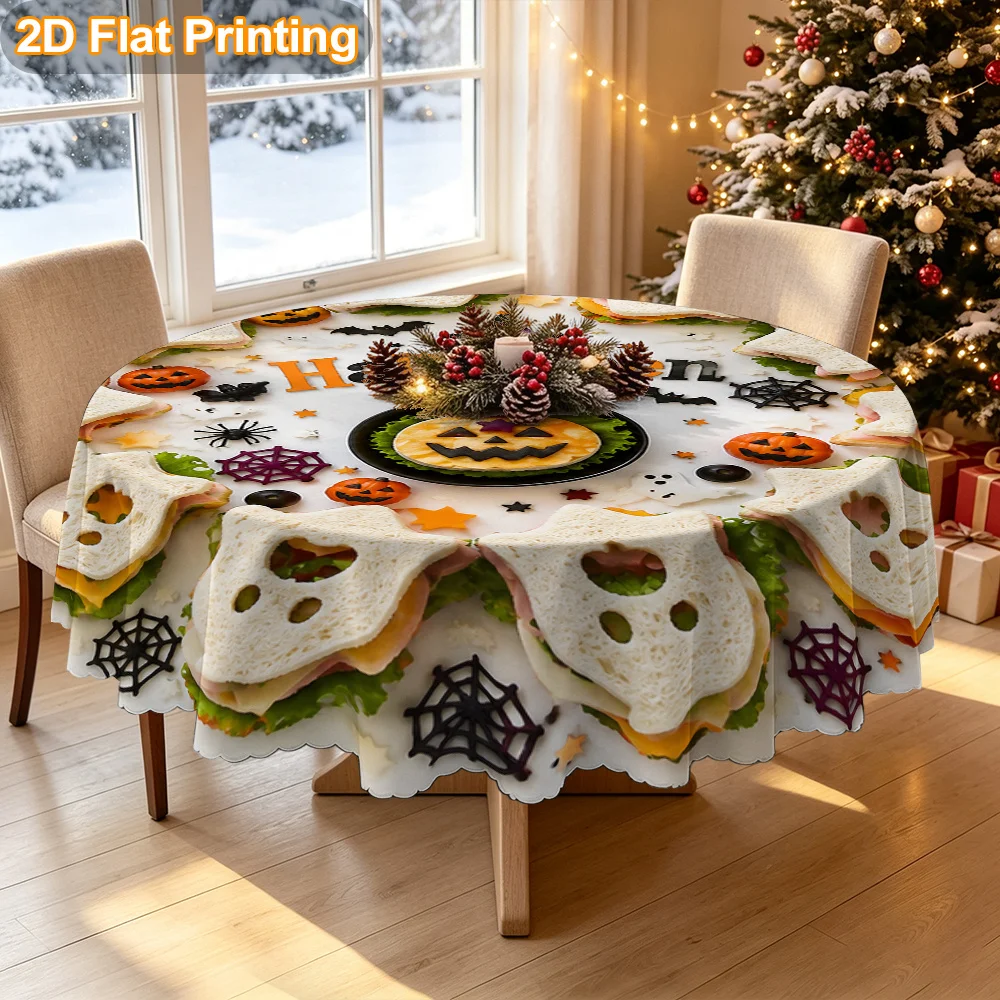 1 DKOD round tablecloth for Christmas gifts, Halloween party decorations, printed tablecloth with snacks