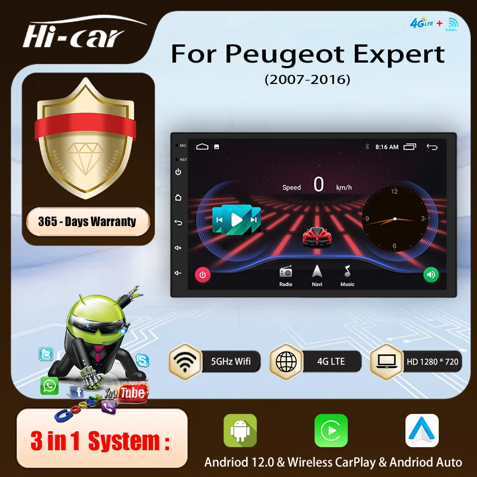 راديو سيارة 9 بوصة فيديو تلقائي لبيجو اكسبرت 2007 - 2016 نظام تحديد المواقع أندرويد 14 CarPlay مشغل فيديو الوسائط المتعددة رئيس وحدة راديو ستيريو #2