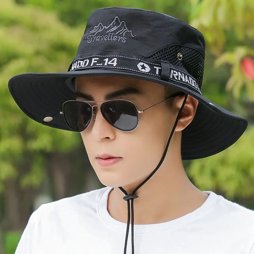 ฤดูร้อนBreathable Letterปีนเขากลางแจ้งตกปลาหมวกปีกขนาดใหญ่หมวกผ้าฝ้ายMan Sun Hat