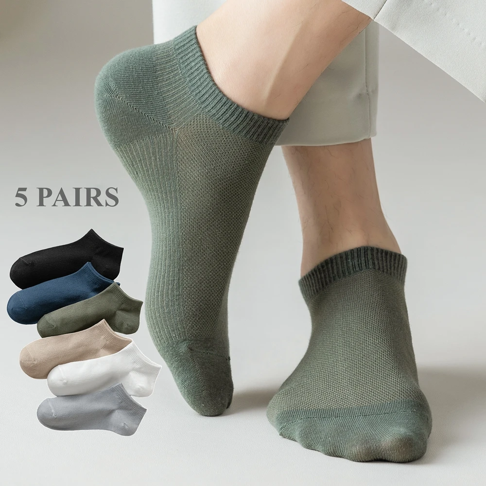 

5 Pairs Unisex Summer Ankle Socks Men Women Casual No-show Slipper Socks Thin Mesh Short Invisible Socks Sports
