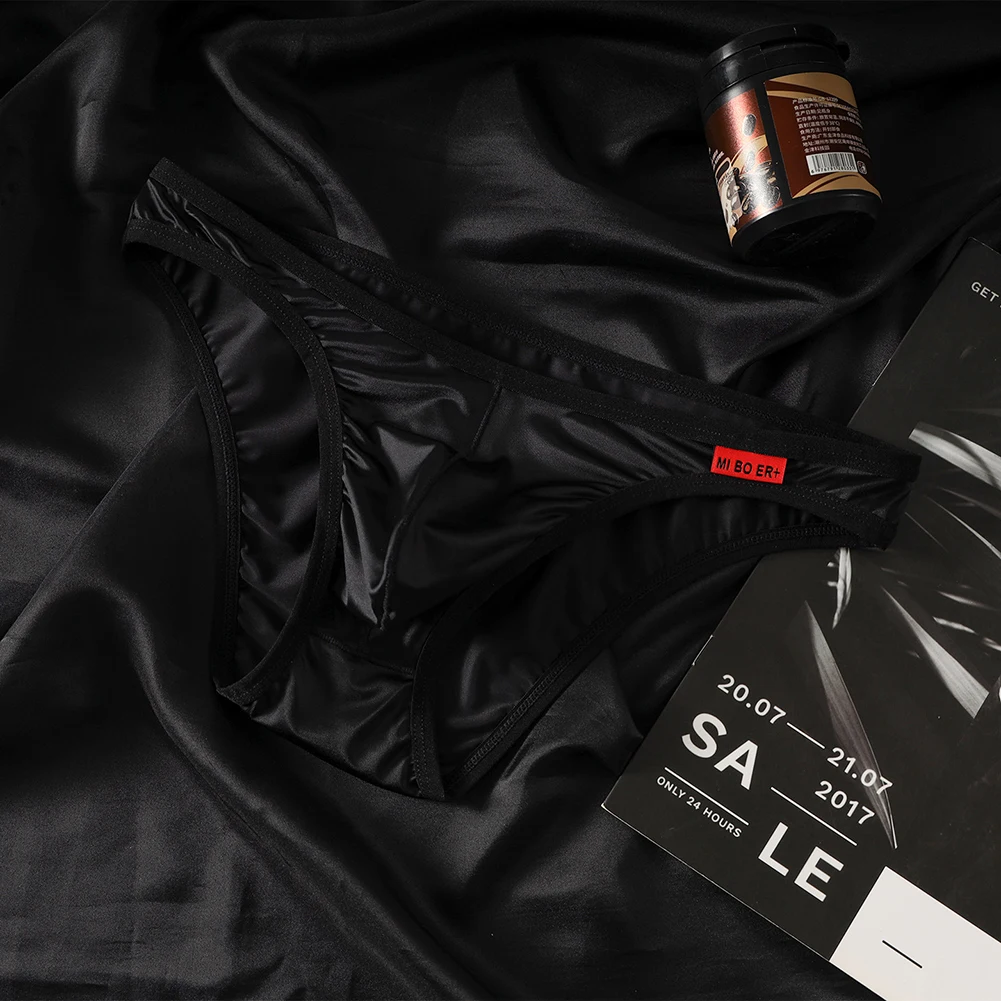 

Men Satin-like Ice Silk Lingerie Stretch Brief Pouch Breathable Underwear Femboy Underpants Soft Sleep Men's Triangular Panties