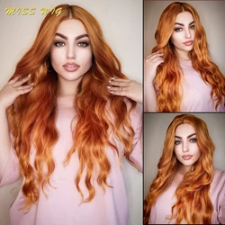 Pelucas sintéticas onduladas para mujer, pelo largo rizado Natural, color naranja dorado, fibra resistente al calor para uso diario, Cosplay