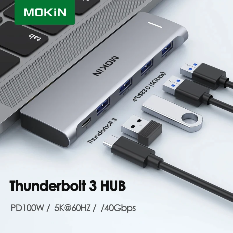 

MOKiN USB C Hub Docking Station Adapter 4K HDMI, 3 USB 3.0 5Gbps, USB C 3.0 and 100W Thunderbolt 3, for MacBook Pro/Air M1M2