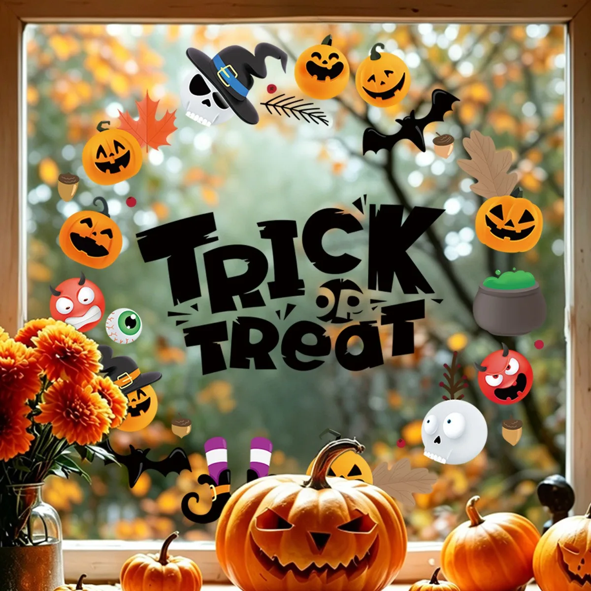 

Halloween Static Cling Window Decorations Funny Pumpkin Skull Bat Wreath Removable Stickers for Glass