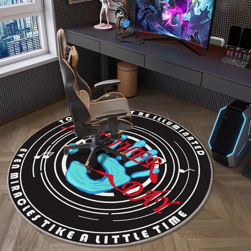 VIKAMA loop pile Gaming Chair Floor Mat Non-slip  Dirt-resistant Study Rugs Round Cool Game Handle Pattern Bedroom Carpet Home