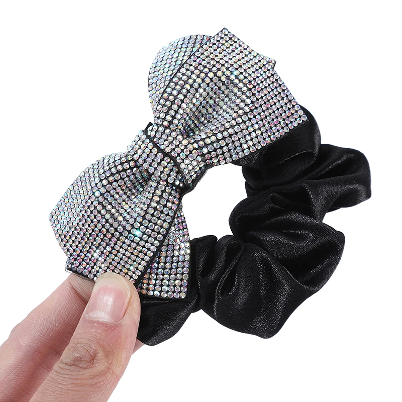 1PCS Rhinestones Hair Bows Scrunchies Ties Rope Elastic Rubber Bands Ponytail Holder Girl Hair Accessories