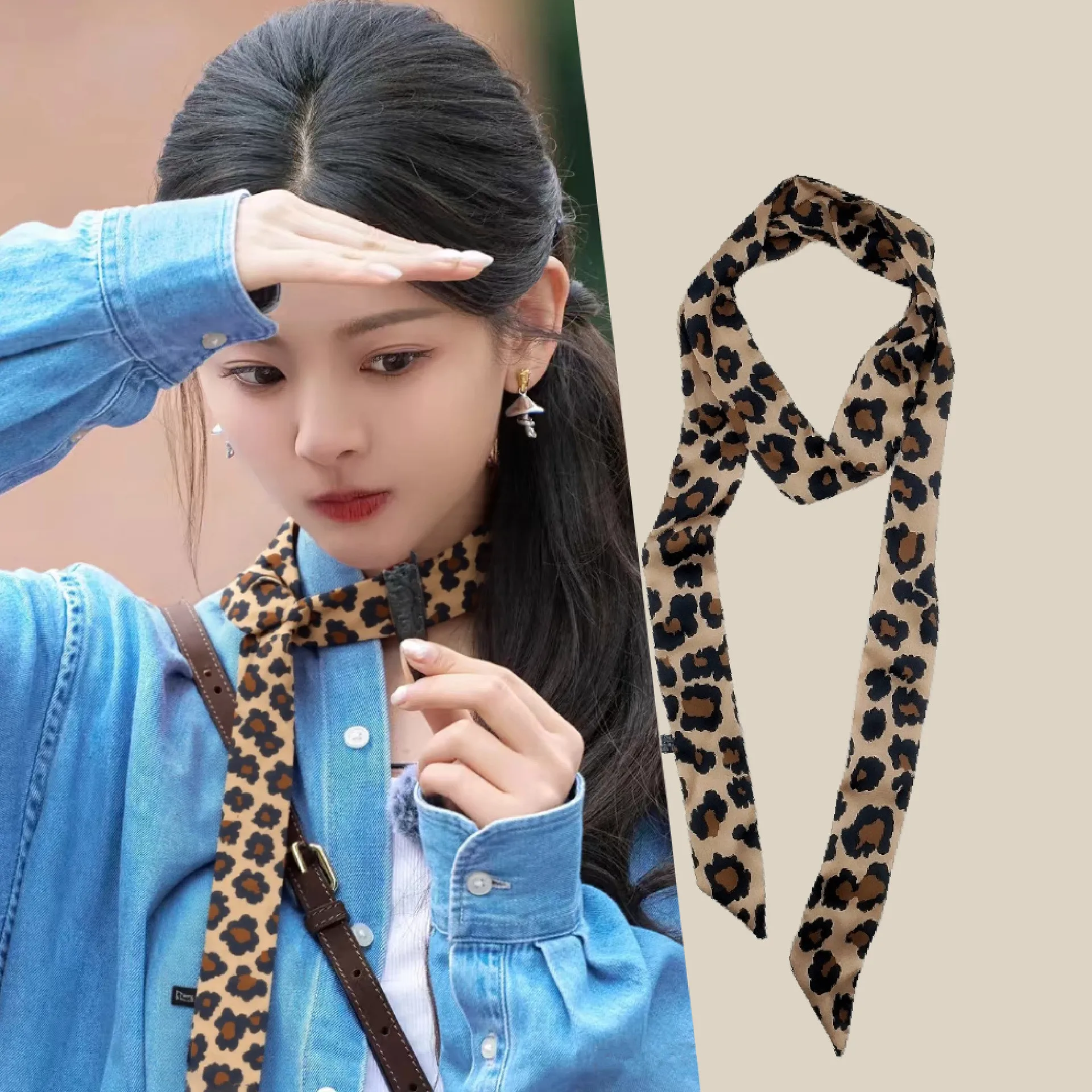 

Brand Design Leopard Print Scarf Women Luxury Silk Scarf Fashion Hair Headband Foulard Skinny Bag Scarves Neckerchief For Ladies