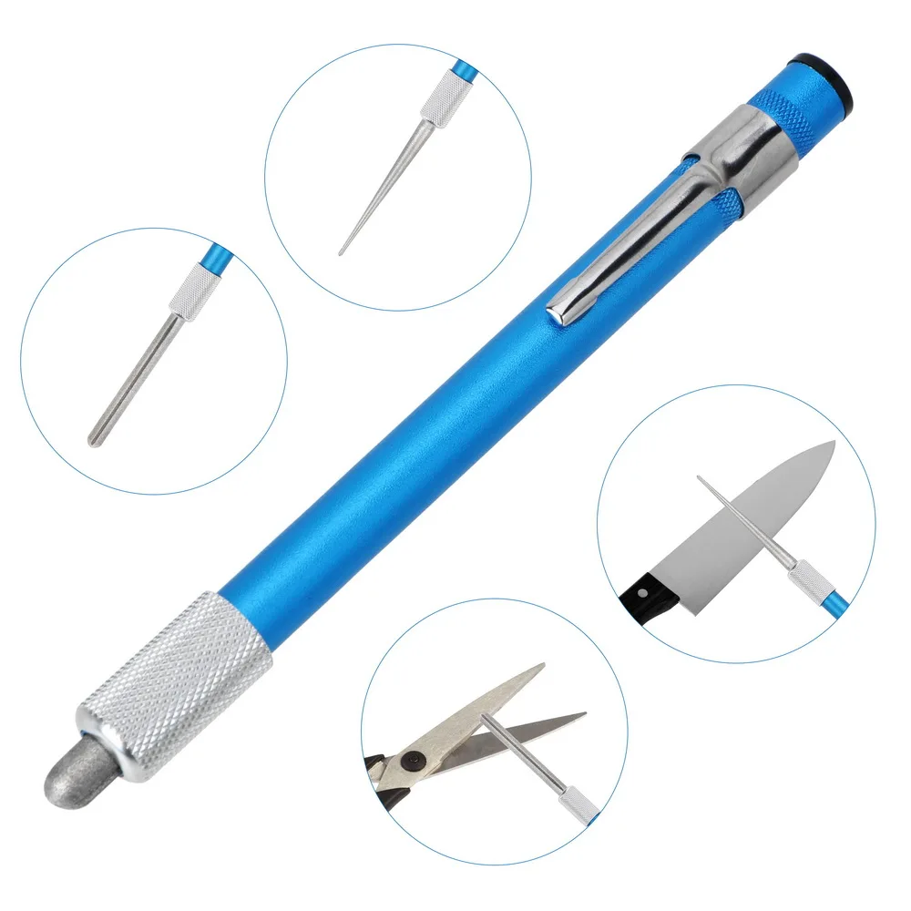 Pierre à aiguiser pour couteau à hameçon, acier au carbone plaqué diamant, affûteur de couteaux polyvalent 1 pièce outil d'extérieur forme de stylo