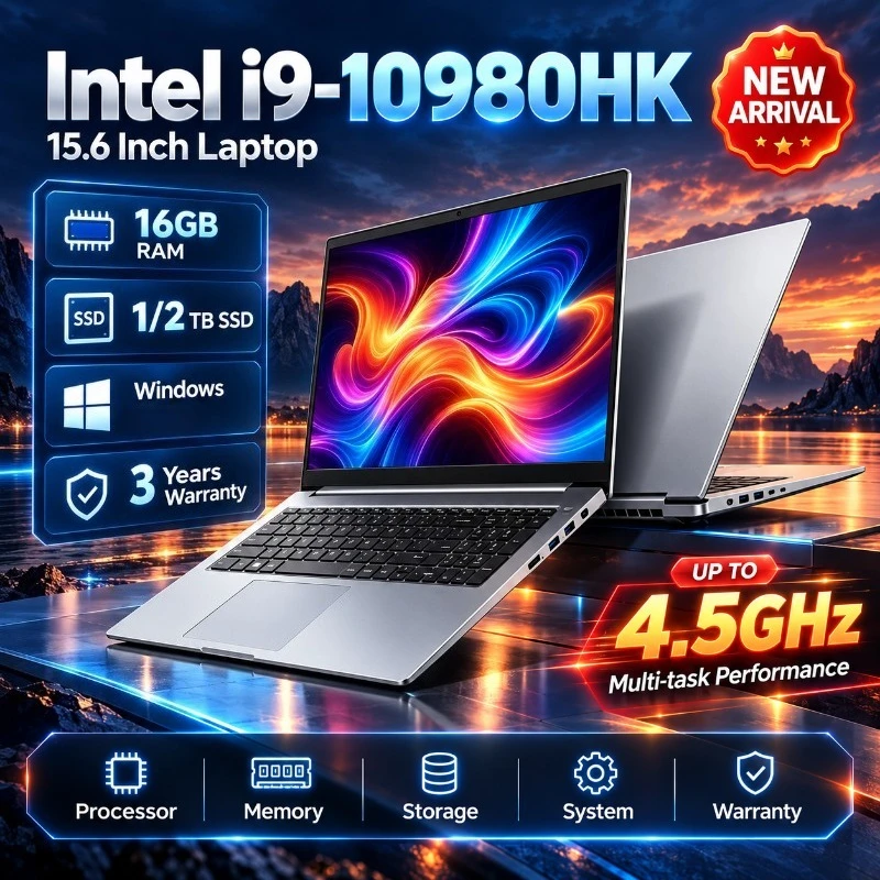 Ultra Slim 2026 New Intel Core I9-10980HK 15.6 Inch Laptop 32GB RAM 1TB2TB SSD For Gaming Office Study Windows Pro FHD 1920*1080