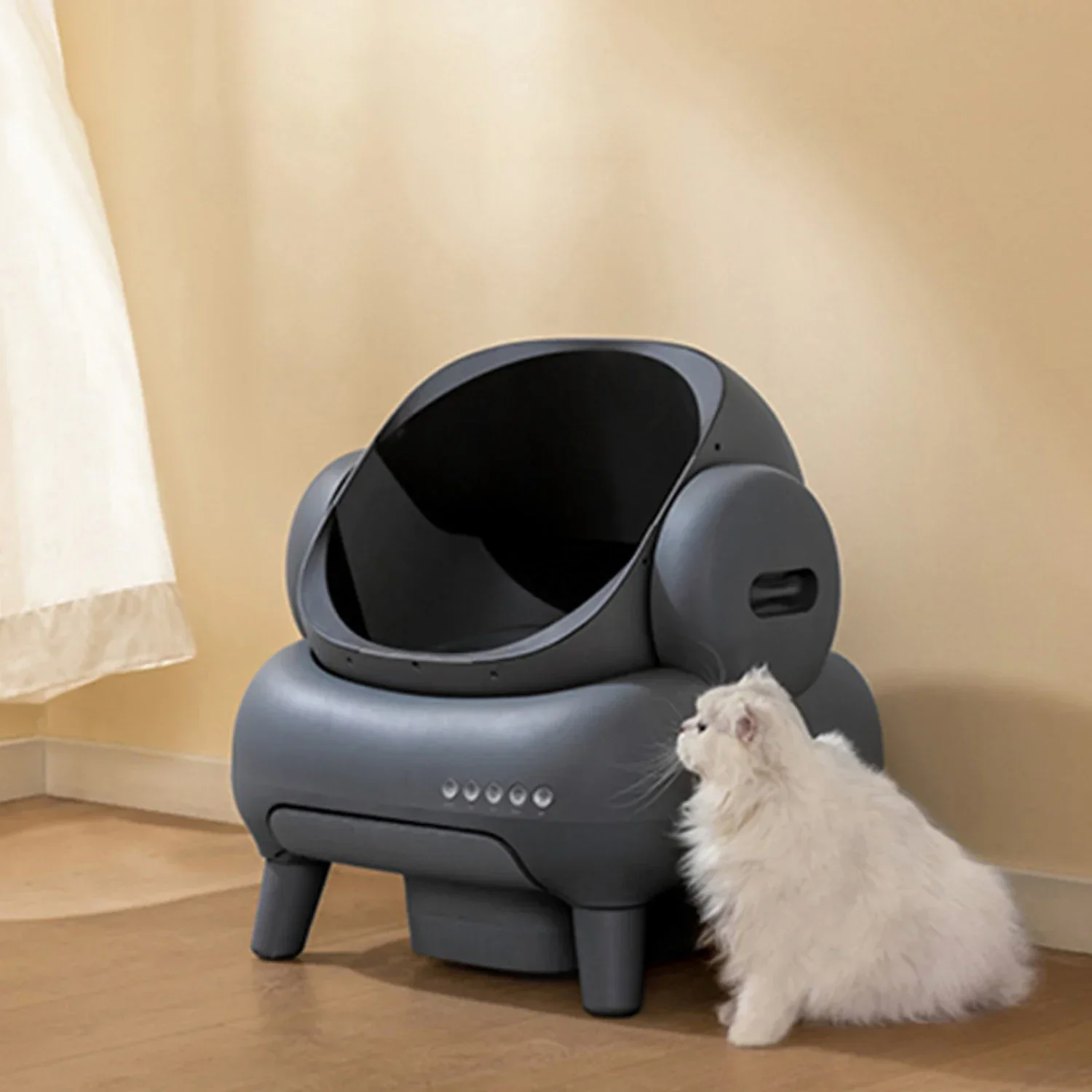 

Hot Sale APP Controlled Open Top Automatic Smart Toilet Odor-Free Plastic Litter Box for Large Cats Kitten Toilet Robot