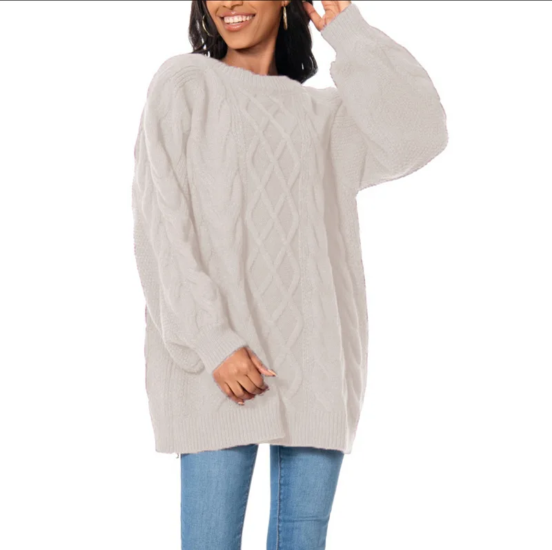 Autumn Solid Color Knitted Sweater Thick Needle Large Size Pullover Twist Long Sleeve Outer Sweater