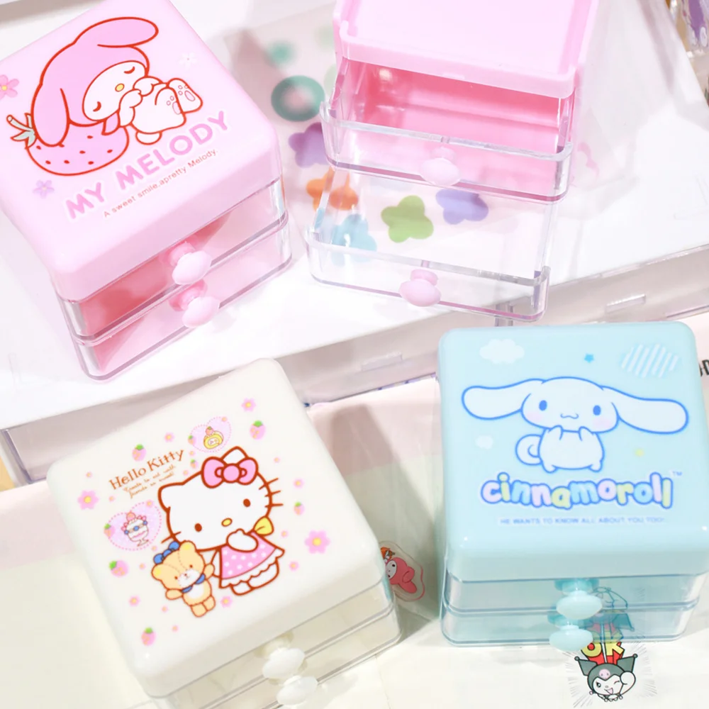 

Мини-органайзер для стола Sanrio, мультяшный Hello Kitty Cinnamoroll Melody, двухслойные наклейки, коробка для хранения, подарки для девочек
