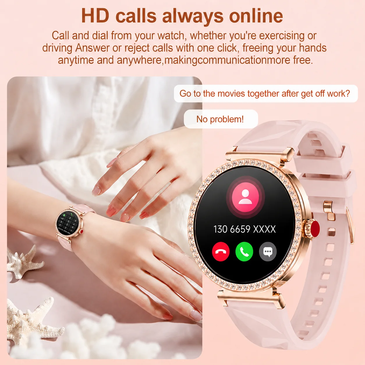 2026 New Women Smart Watch NFC Period Tracker Heart Rate Monitor Bluetooth Call Wireless Charging Rhinestone Jewelry Gift