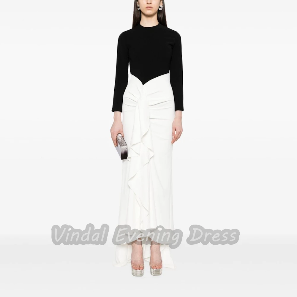 

Vindal Crepe Ankle length O-Neck Fashion luxurious Ruffle Straight Breast Padding Elegant Long Sleeves السعود For Woman 2024