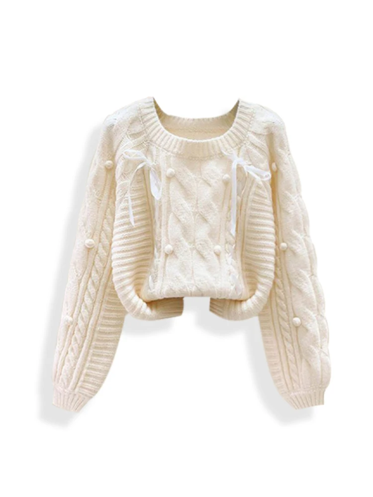 Women Apricot Pullover Sweater Aesthetic Y2k Elegant Vintage Long Sleeves Knitted Jumper Christmas Sweater 2000s Clothes Autumn