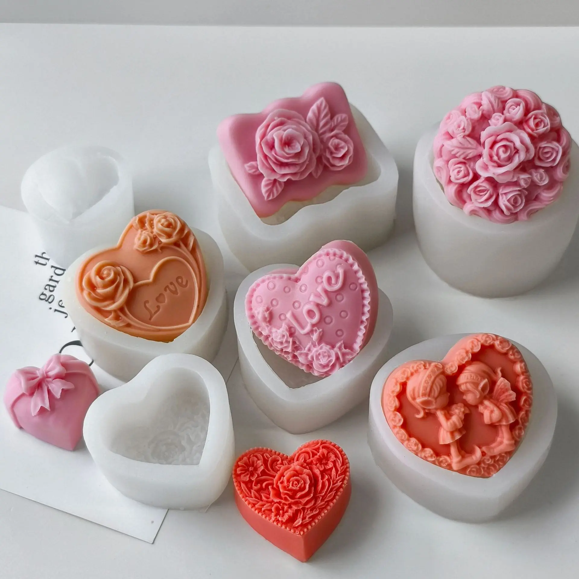 Relief Blumen Liebe Rose handgemachte Schokolade Kekse Backform DIY Herzform Seife Aroma Kerze Silikon Formen