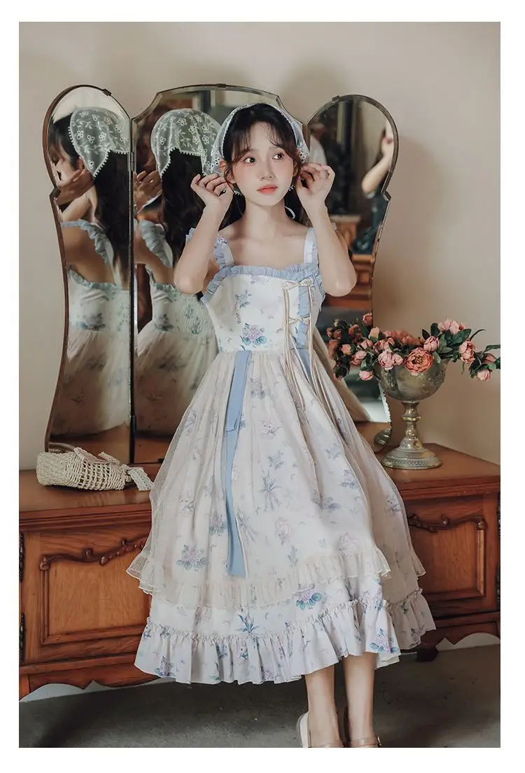 

MAGOGO New Chinese-style modified Lolita sweet floral print net-sheer heavy-duty dress