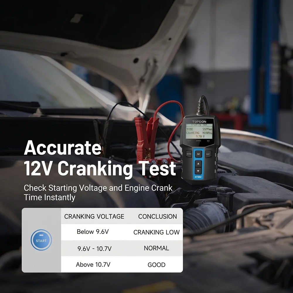 TOPDON BT100 Battery Tester 12V Car Digital Automotive Diagnostic Battery Tester Analyzer Vehicle Cranking Charging Scanner Tool view 4