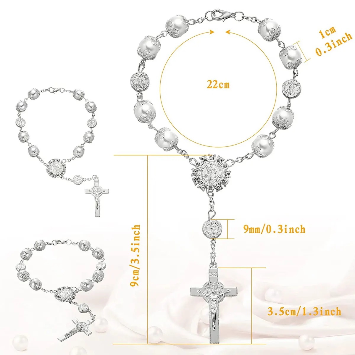 Car Hanging Charm Bling Car Rear View Mirror Hanging Ornament Retro Imitation Pearl Cross Hanging Decoration Auto Interior@#1356