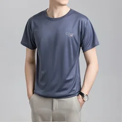 Summer Men's Ice Silk T-shirt Short Sleeved Mesh Quick Drying Breathable Thin White Casual Sports Youth Round Neck Men's