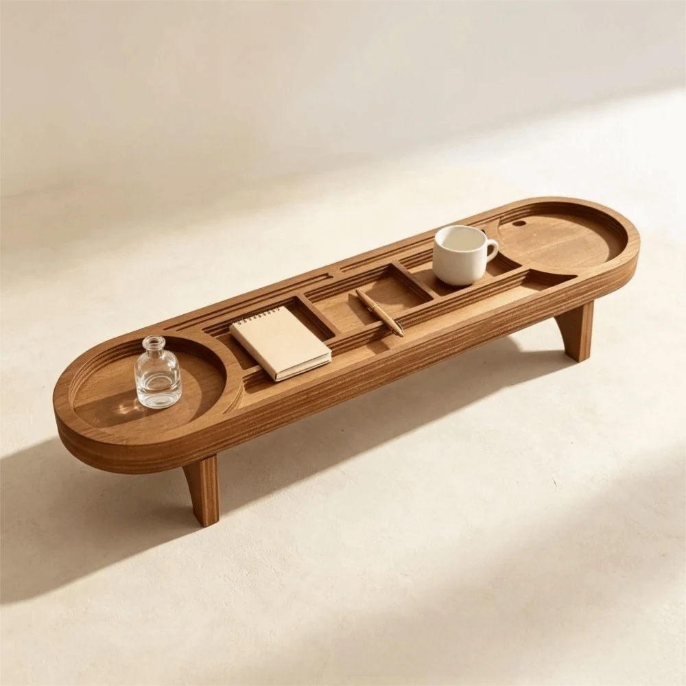 Brown Wooden Desk Organizer Wood Phone Stand Desktop Sundries Organizer Multi-Functional Multi-Compartment Desktop Phone Holder