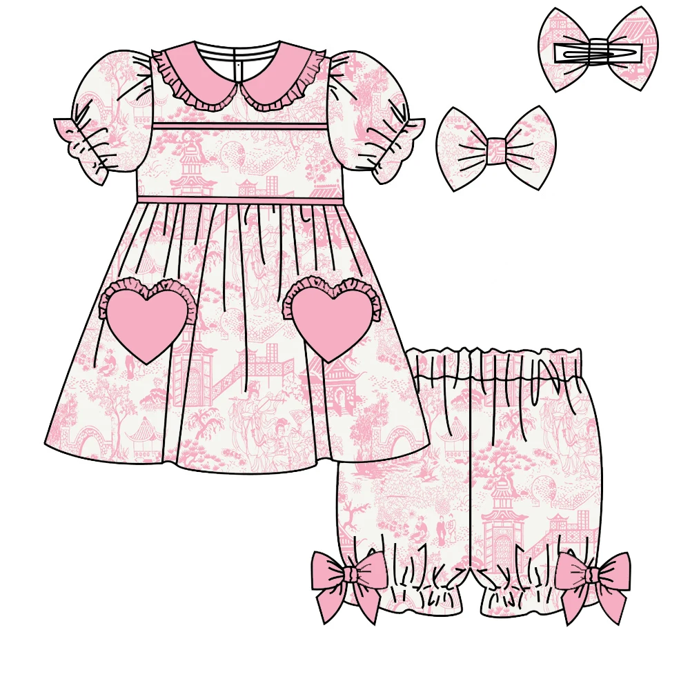 Boutique children's girl's robe and pajamas set Collared short-sleeved shorts Tree duck flowers Printing series custom