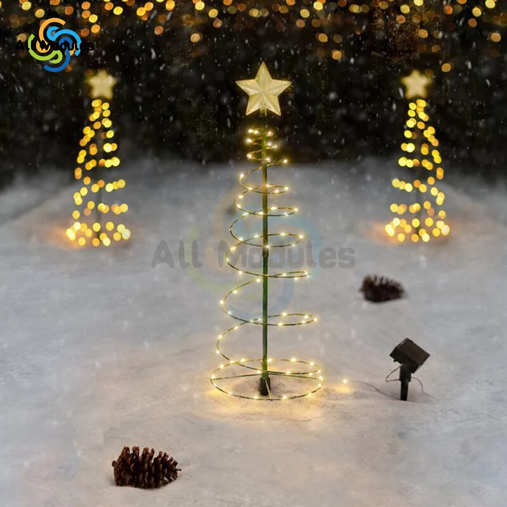 Solar Outdoor Garden Christmas Tree Light Stand Garden LED Ground Lamp String Saterproof IP65 Star Lantern Decorative Light