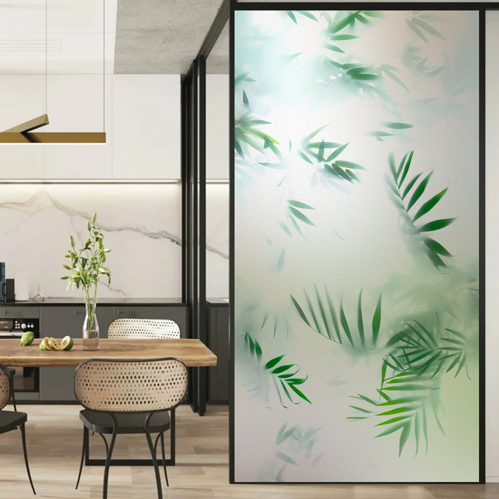 Frosted Leaves Decorative Privacy Window Film UV Blocking Heat Control Window Coverings Static Cling Glass Sticker for Home