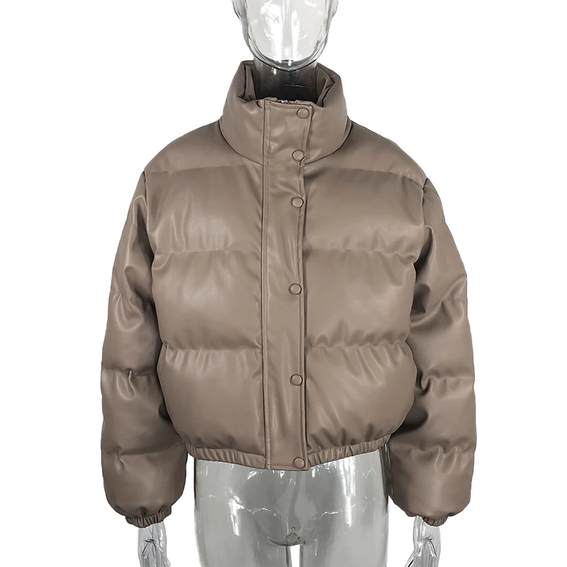 Winter Thick Warm Short Parkas Women Fashion Black PU Leather Coats Women Elegant Zipper Cotton Jackets Female Ladies