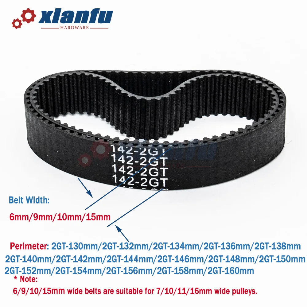 2GT Rubber Timing Belt Perimeter=130 132 134 136 138 140 142 144 146 148 150 152 154 156 158 160mm Pitch2mm 2M Width 6/9/10/15mm