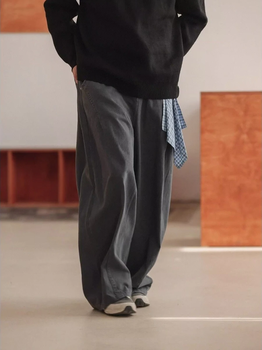 

Американские повседневные брюки для мужчин, широкие прямые брюки-трубы, длинные брюки на осень-весну, однотонные, свободного кроя, модный дизайн