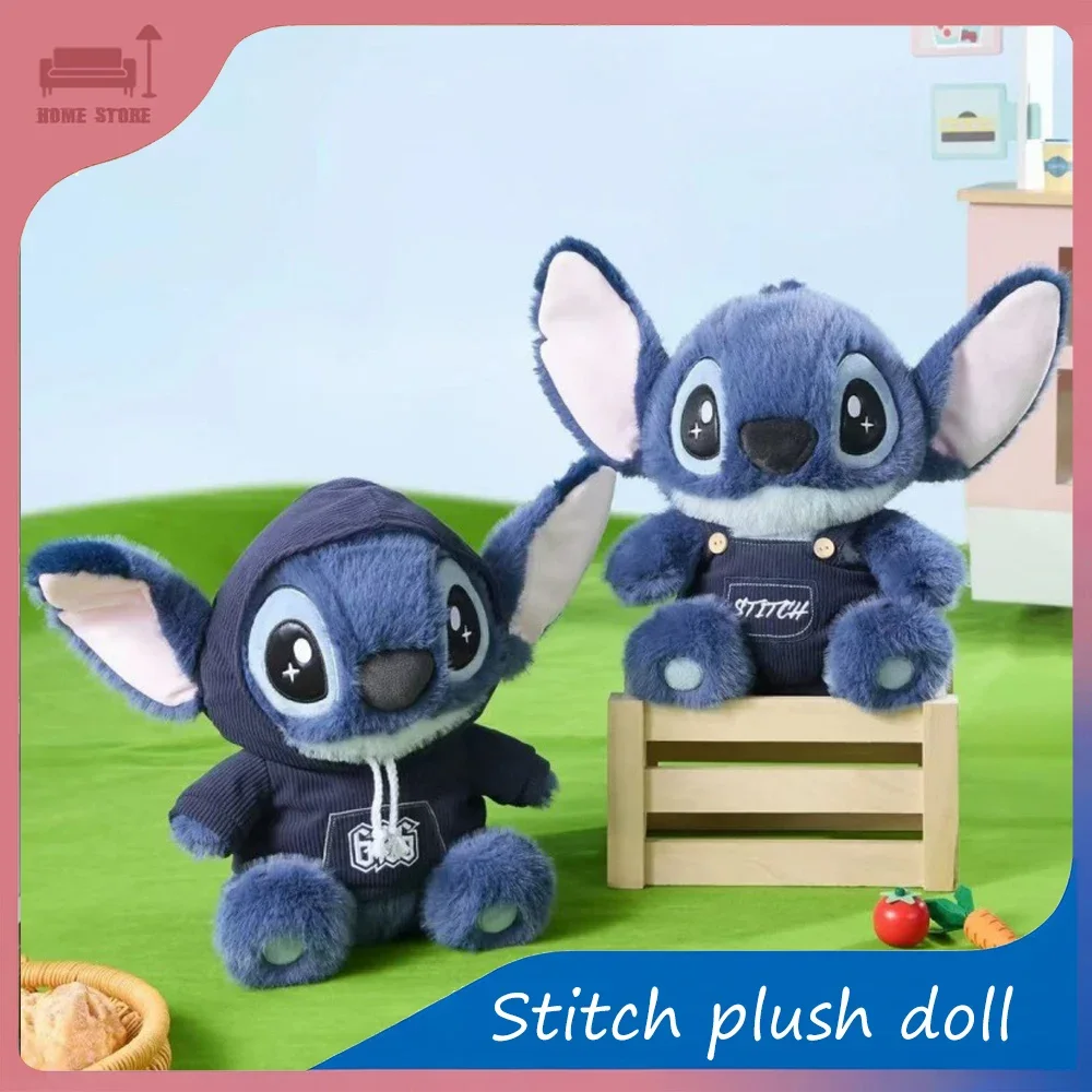 

NEW Disney Stitch Plush Doll Cute Anime Stuffed Toy with Overalls Birthday Gift for Boys Girls Home Room Decoration Accessories