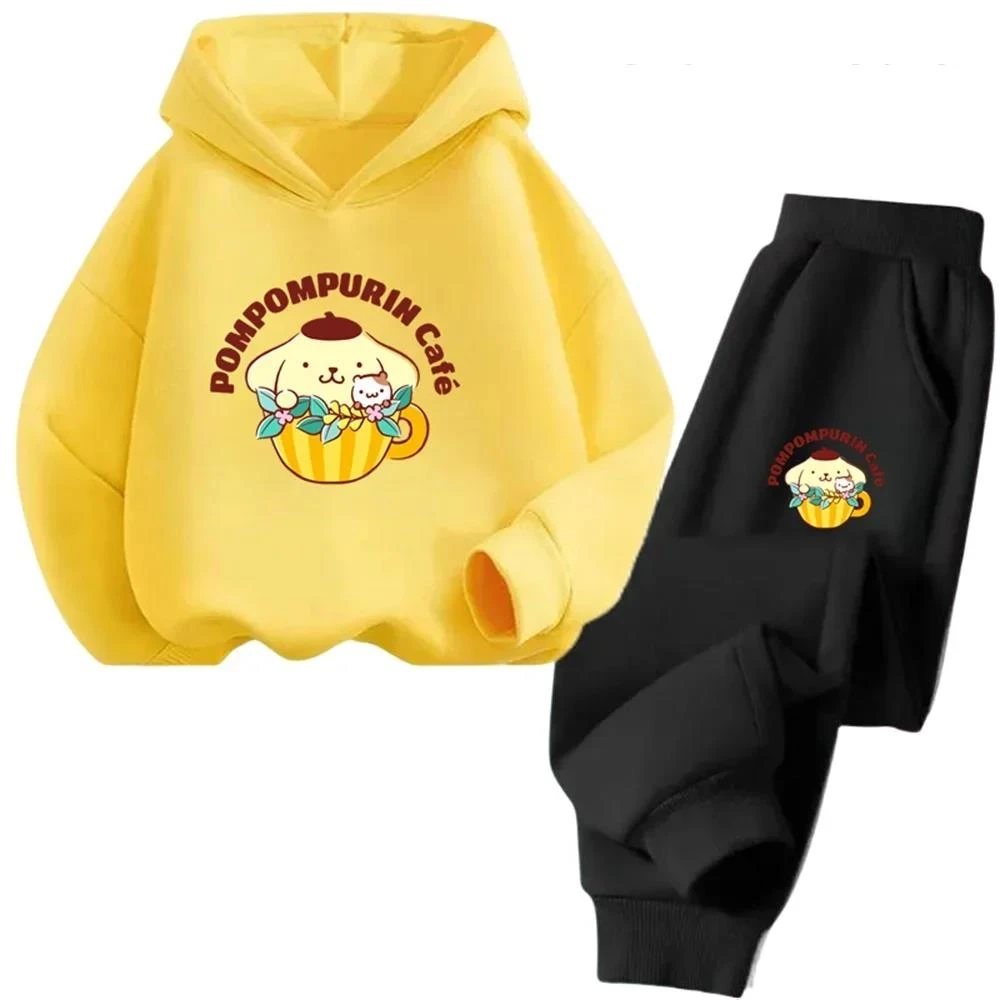 Pompompurin Trucksuit Cartoon Boys and Girls 3-14 Years Old Kawaii Street Casual Sweatshirt Children's Outdoor Sports Hoodie Set