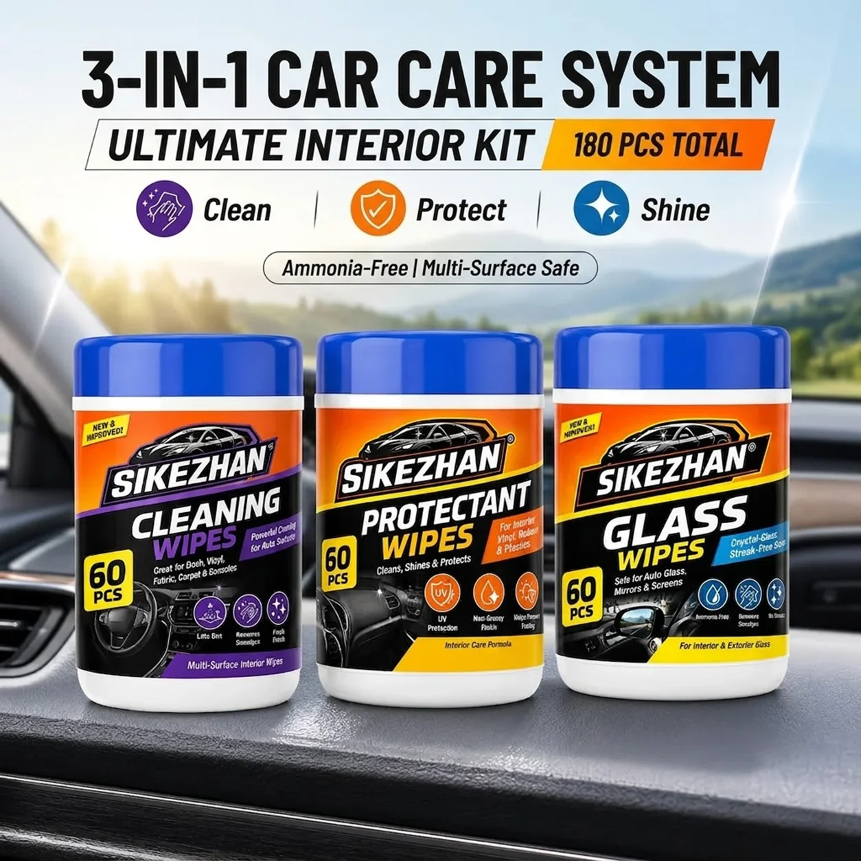 kit-de-limpeza-de-interior-de-carro-sikezhan-com-180-pecas-lencos-de-limpeza-de-vidro-sem-amonia-protetor-de-painel-e-pacote-de-detalhamento-automotivo-multisuperficies