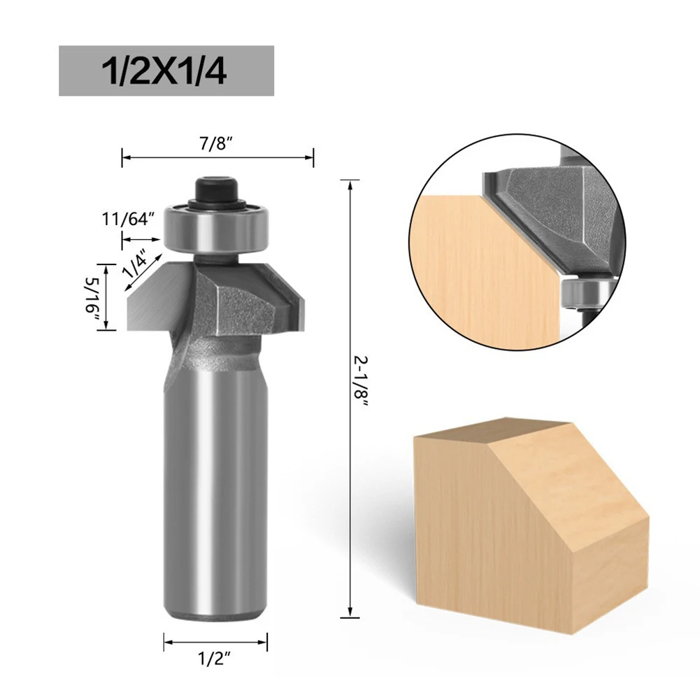 1Pc 1/2 Shank 45 Degrees With Bearing Router Bits For Woodworking Milling Cutter Bearing Chamfering Router Bit Power Tools