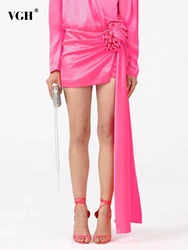 VGH Temperament Bodycon Mini Skirt Female High Waist Spliced Appliques Solid Slim A Line Skirts For Women Summer 2023 Style New