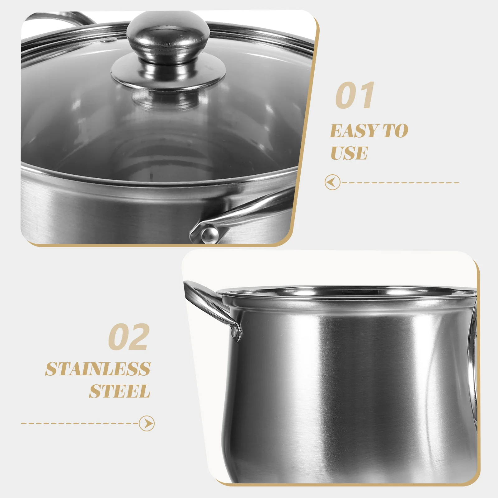 

High Soup Stock Pot Stainless Steel Large Capacity Thick Bottom Cooking Pots Kitchen Drum Shape Easy Clean