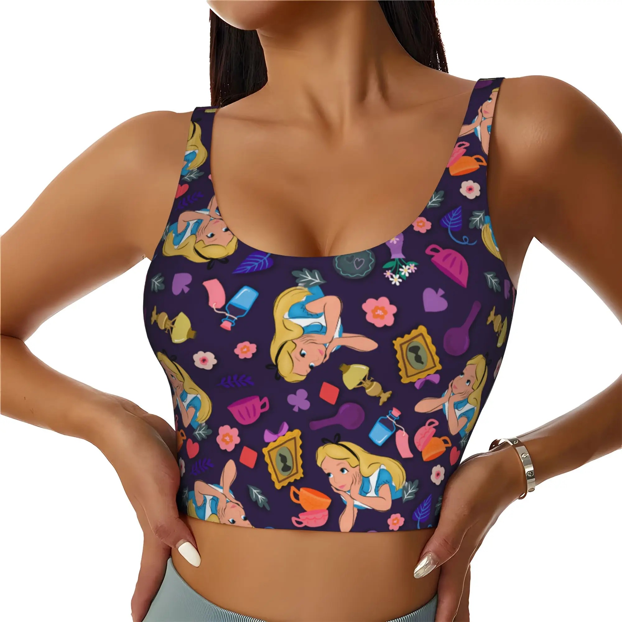 sutias-esportivos-femininos-personalizados-alice-no-pais-das-maravilhas-anime-gato-cartoon-de-alto-impacto-para-academia-treino-e-yoga-tops-cropped