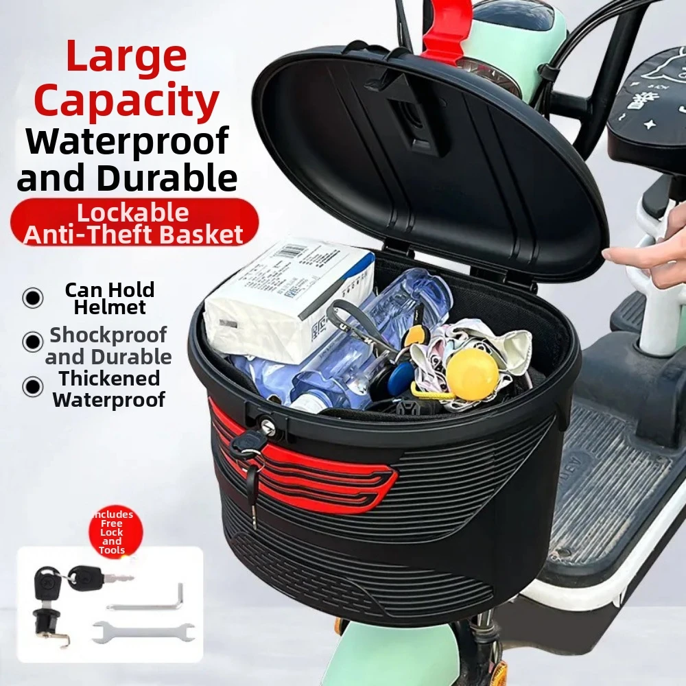 Plastic Electric Scooter Basket High Load-bearing with Inner Liner Front and Rear Basket Large Capacity 28*21*23.5cm