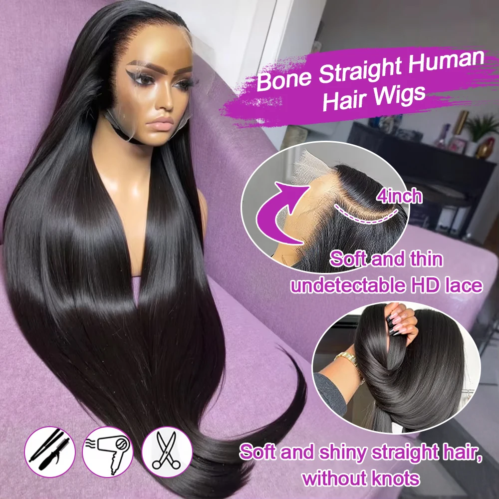 Glueless Perücke 7x5 für Schwarze Frauen 13x6 HD Lace Front Glatt 100% Echthaar 250% Dichte Pre-plucked Versand aus FR Lager – Detail 13
