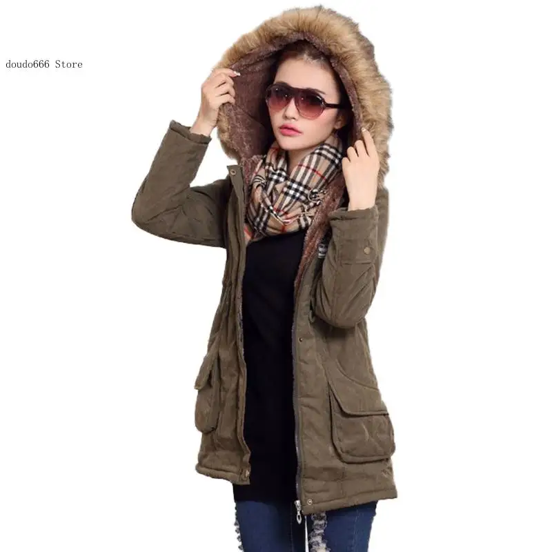 Women\\\'s Winter Cotton Coat Hooded Slim Fit Parker Cotton Coat Mid-Length Jacket Thickened Casual Jacket