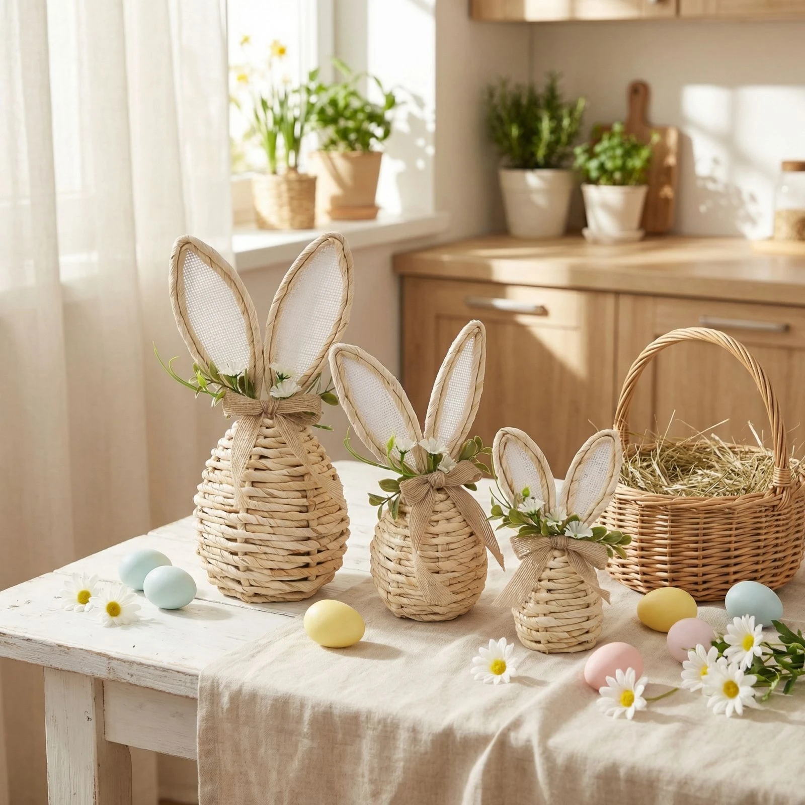 

Набор из 3-х пасхальных кроликов-фигурок 2026: Декоративные украшения для дома и праздников, милые кролики для декора дома