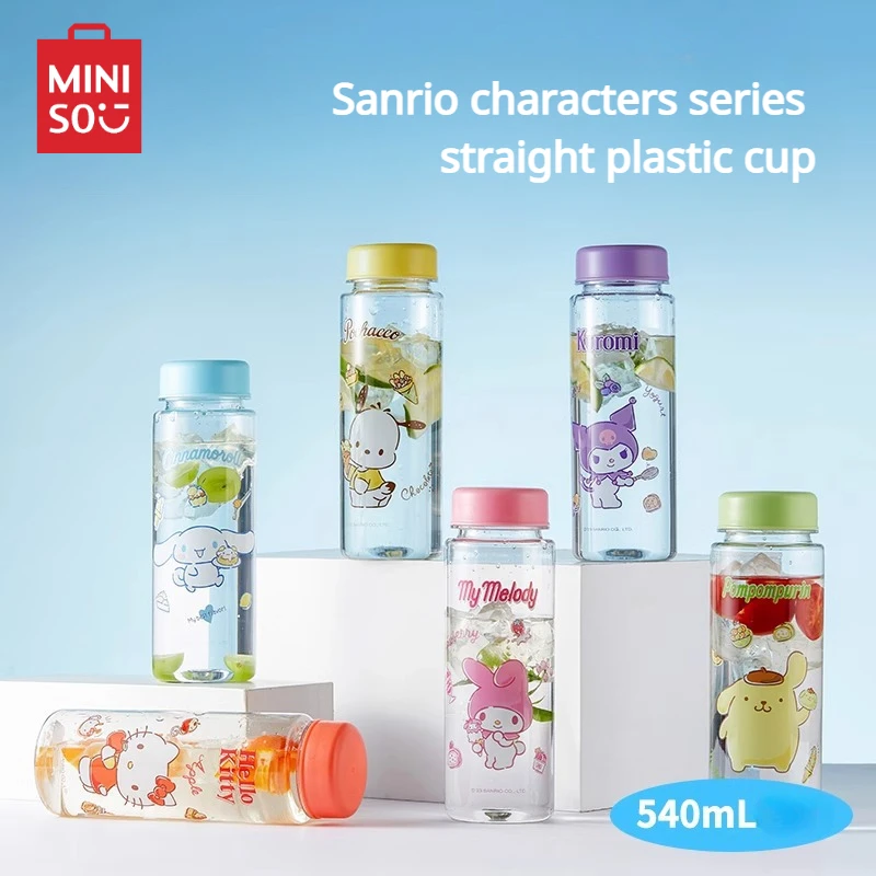 MINISO Sanrio Series Straight Plastic Cup 540mL Lightweight Kawaii Hello Kitty Cinnamoroll Kuromi Pochacco My Melody Pompompurin