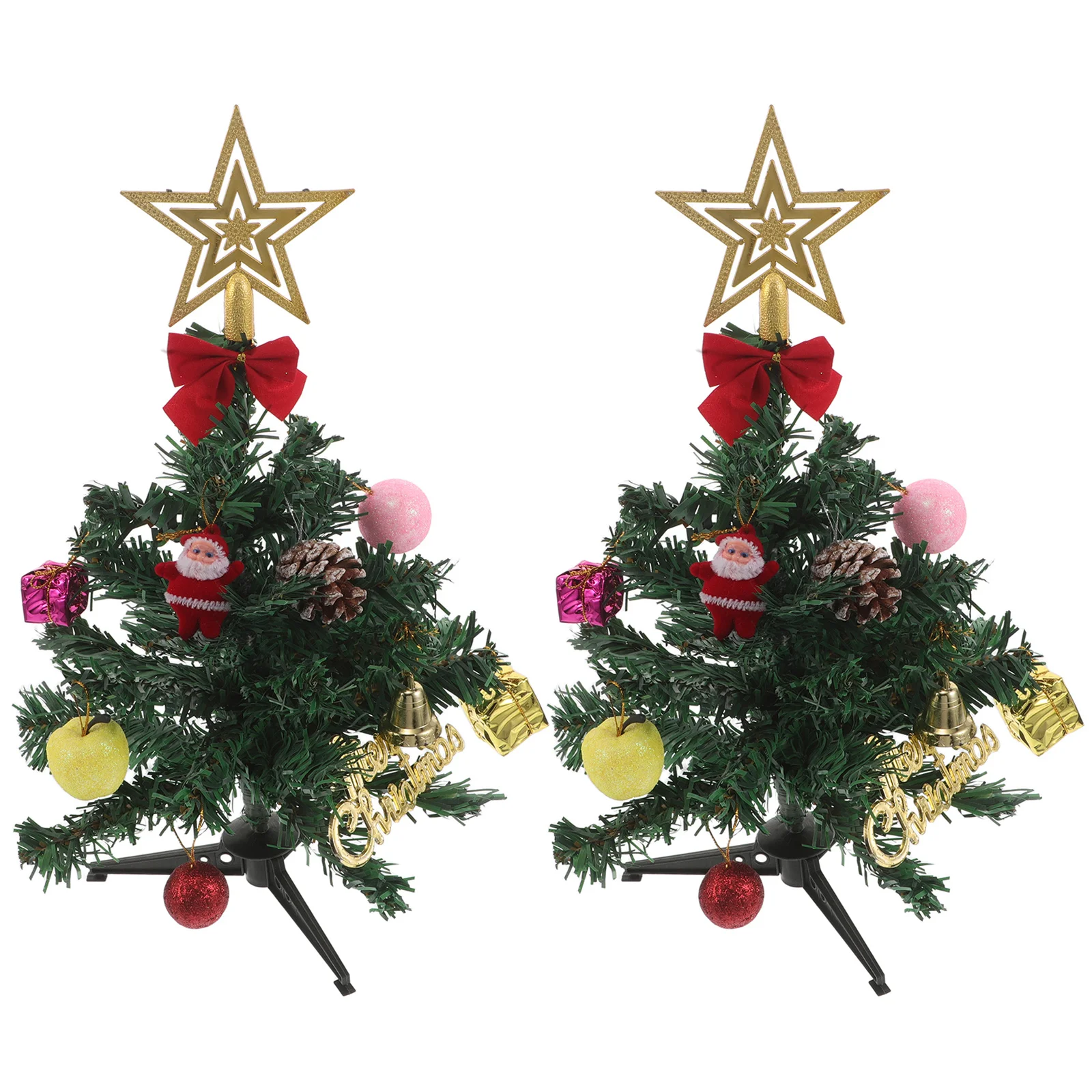 

2Sets Mini Xmas Trees Artificial Pine Trees Stable Base DIY Holiday Desktop Tabletop Decoration Small Christmas Tree Ornaments