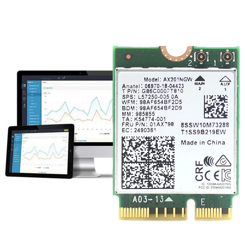 AX201 AX201NGW Wifi Card With 2Xantenna M.2 Cnvio2 2.4 Ghz/5Ghz Wifi 6 3000Mbps Bluetooth 5.1 Wifi Adapter For Win10